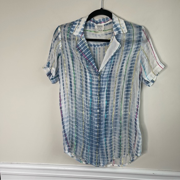 Anthropologie Hemant Nandita tie‎ dye metallic shimmer button front top size XS - Picture 2 of 6